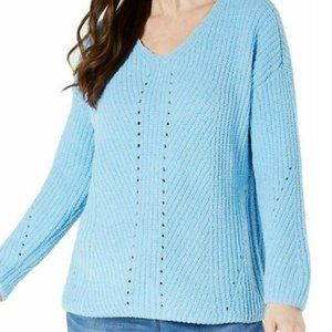 Style Co Cozy Chenille V-Neck Blue Sweater